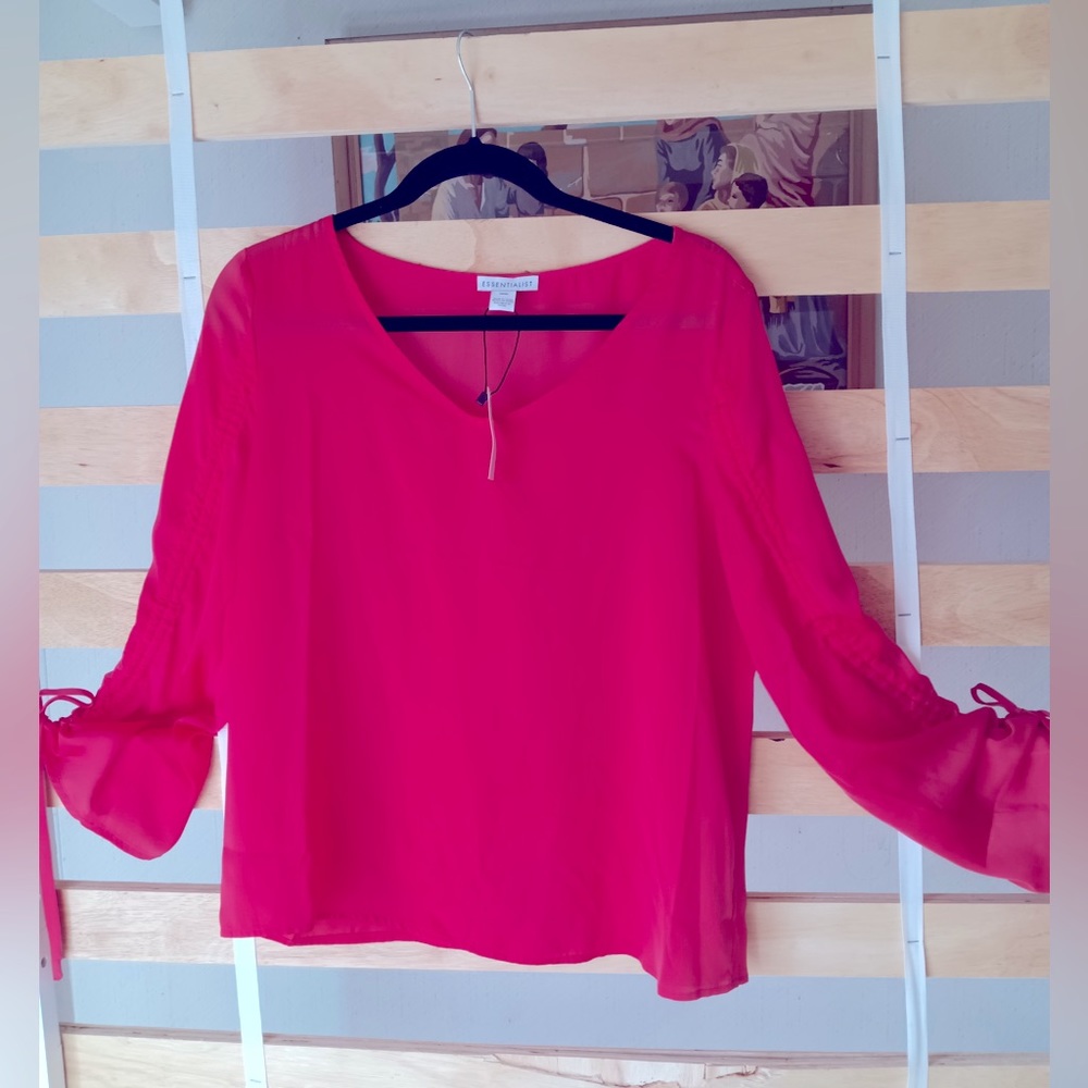 Satin three quarter inch sleeve blouse